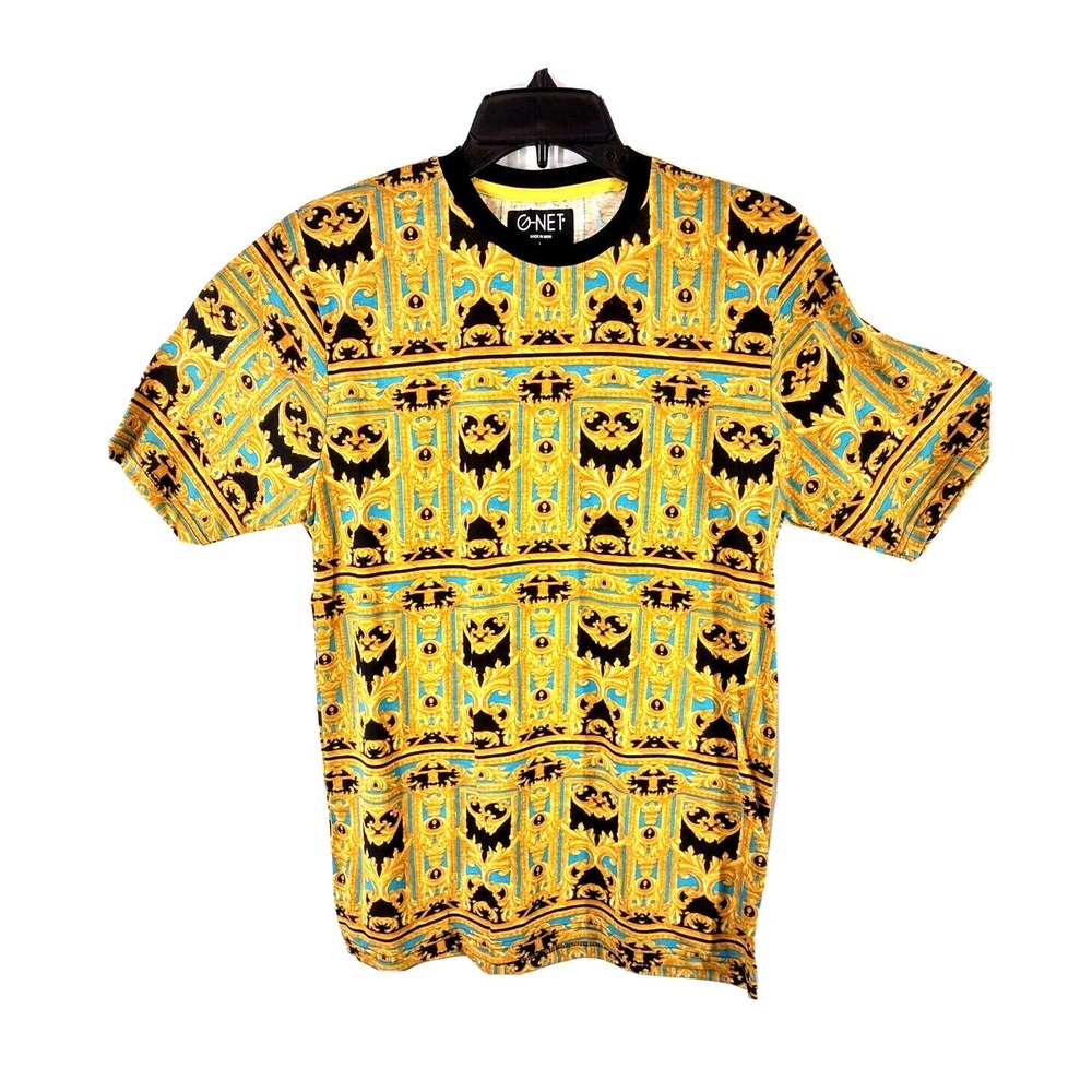 G-NET T Shirt Large Mens Bold Baroque Graphic Streetwear Gold Retro Ornate Tee